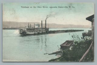 Towboat & Coal Barge Sisterville West Virginia Hand Colored Kraemer—ohio River