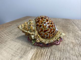 Cr Jeweled Rhinestones Enamel Metal Sea Shell Jewelry Trinket Box Decoration