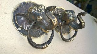 2 Elephant Trunk Ring Pull Solid Pure Brass Old Style Handle Hook 4 " Door B
