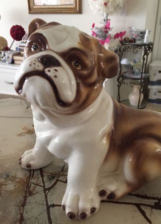 Ceramic English Bulldog Statue Figurine Collectible Hand Painted Made In Italy,