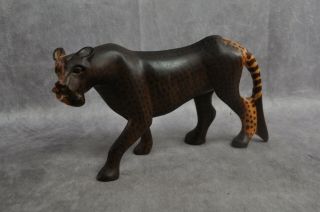 Set of 3 Hand Carved Wooden African Cats Lion Lioness Leopard 3