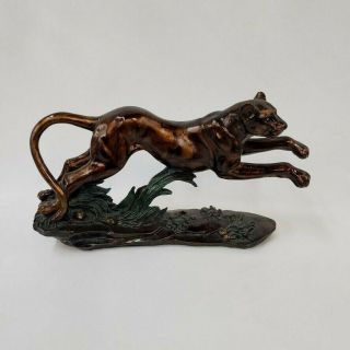 Mountain Lion Tiger Panther Cat Statue Jaguar Bronze Color Figurine Wild Animal