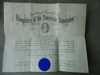 1933 Daughters Of The American Revolution Certificate Related To Isaac Rose