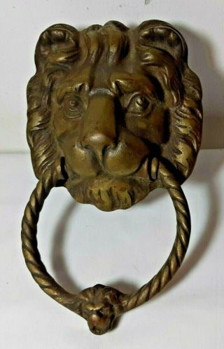 England Antique Vintage Brass Large Lion Head Door Knocker Double Lion Striker