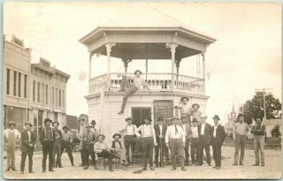 Sedan,  Kansas Rppc Real Photo Postcard Men At Band Stand Main Street 1908 Cancel