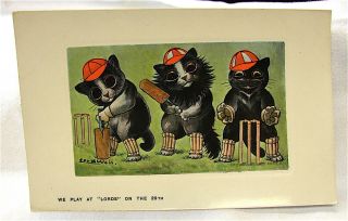 Antique - - - Signed - - " Louis Wain " Pc - - - - - " We Play At Lords On The 29th "
