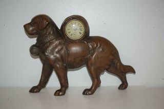 Cast Iron Vintage St Bernard Dog Clock Golden Novelty Mfg Chicago,  Il (read)
