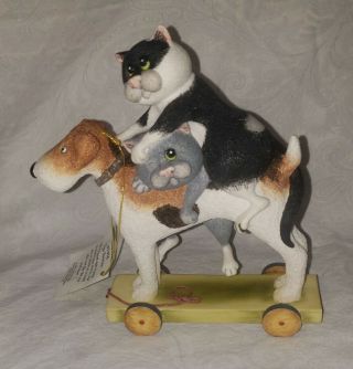Comic And Curious Cats Two Terrors Terrier On Skateboard W/two Cats