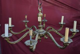 Vintage Brass Hanging Chandelier Ceiling Mount Lamp 8 Light / Arm Fixture