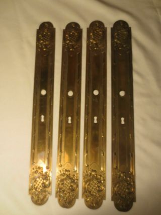 Four (4) Antique Vintage Metal Brass Ornate Door Handle Face Plates 20.  75 " Long