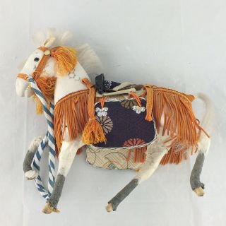 Vintage Japan Samurai Horse For Doll White Paper Mache Composition Glass Eyes 7”