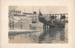 Rppc Royal Navy Dockyard Soldier Curtiss H - 4 Seaplane Malta Wwi Photo Postcard
