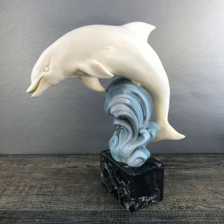 Santini Dolphin Cast Resin Vintage Statue Figurine 11” White Italy Midcentury