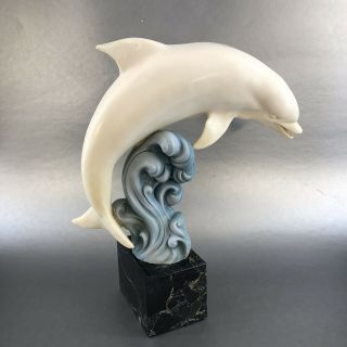 Santini Dolphin Cast Resin Vintage Statue Figurine 11” White Italy Midcentury 2