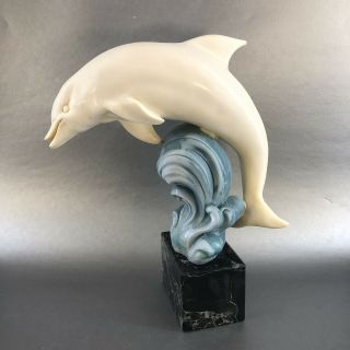 Santini Dolphin Cast Resin Vintage Statue Figurine 11” White Italy Midcentury 3