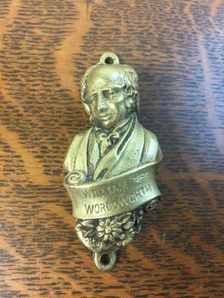 Antique Vintage Brass 3 1/4 " English Poet William Wordsworth Door Knocker