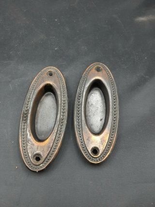 Antique Victorian Set Of 2 Vintage Brass Bronze Pocket Door Pulls