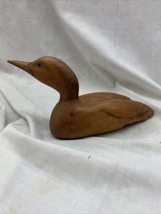 Hand Carved Wood Common Loon Minnesota Glass Eyes Vintage Estate Find