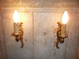 French A Patina Gold Bronze Wall Light Sconces Nicely Vintage