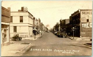 1927 Dodge City,  Kansas Rppc Photo Postcard " Street Scene " Downtown " By Hebrew "