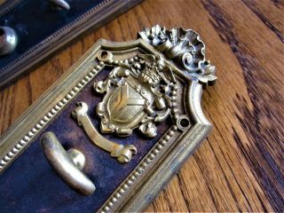 Pair Ornate Bronze Door Knob Back Plates Victorian Brass Cast Iron Lock Locking