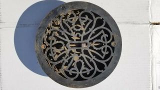 Antique Ornate Cast Iron Floor Heat Grate / Register With Louvers - Round