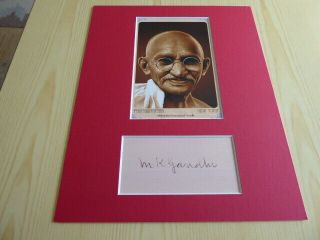 Mahatma Gandhi India Mounted Photograph & Preprint Signed Autograph Card