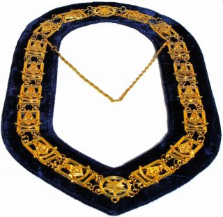 Freemason Masonic Lodge Past Master Gold Plated Collar Blue Backing Dmr - 200gb