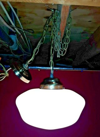 Cl - Xxx Vintage School House Ceiling Light Fixture Milk Glass Pendant Light 12 "