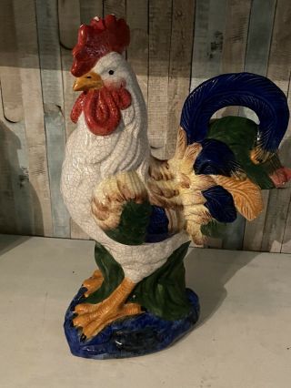 Rustic Chicken Farmhouse Decor Vintage Rooster 14” Tall - Xl Porcelain Figurine
