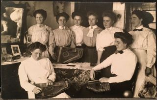 Real Photo Rppc Servants At School 8 Women Learn To Play Autoharp Music