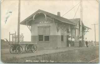 1908 Carlton,  Kansas Rppc Real Photo Postcard Missouri Pacific Railroad Depot