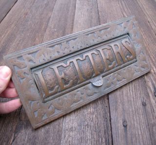 Large Old Solid Brass Letter Box Plate Door Mail Slot