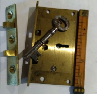 Solid Brass Half Mortice 3 Lever Desk Lid Lock With Key 1⅝ X 2⅞ ".  Old Stock.