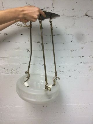 Set Of Two Brass And Glass Hanging Light Fixtures