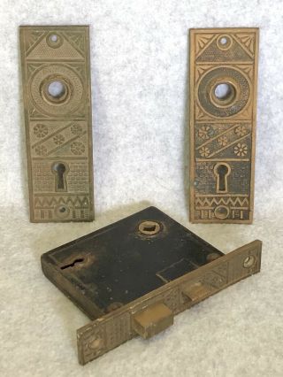 F.  C.  Linde Co.  Art Deco Door Lock Hardware Set 2 Keyhole Plates,  Mortise Lock Ex