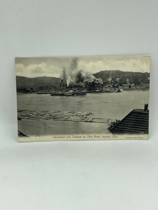 Steamboat And Towboat On Ohio River Ironton Ohio Postcard
