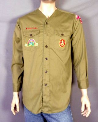 Vtg 50s 60s Bsa Boy Scouts Collarless Uniform Shirt St.  Louis Patches Men 