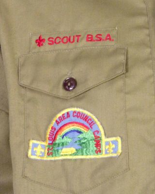 vtg 50s 60s BSA Boy Scouts Collarless Uniform Shirt St.  Louis Patches Men ' s L 2
