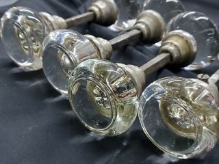 Set Of 4 Vintage Antique Glass Crystal Round Door Knobs W/ Spindles