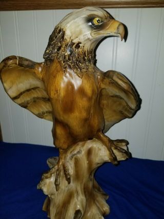 Htf Wooden 14 " Hand Carved Eagle Carving Wood Statue Bird Decorative Patriotic