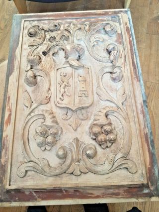 French Carved Wood Wall Panel Door Of Middle Ages Knight Shield