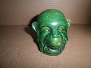 Wonderful Old Pottery Monkey Head Still Bank C.  1920 