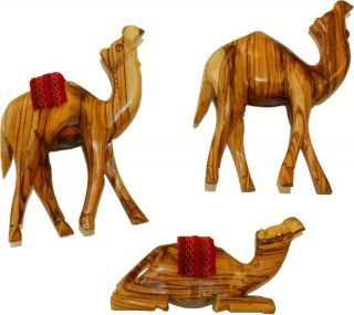 Holy Land Market Hand Carved Olive Wood Three Camel Set (8 Inches)