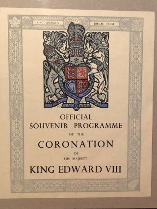 Press Proof King Edward Viii Coronation Program; Due To Abdication