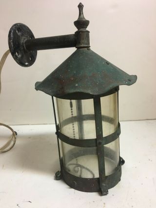 Antique Vintage Copper Arts & Crafts Wall Light Fixture Electric Sconce
