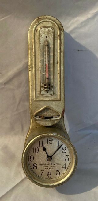 Vintage Minneapolis Honeywell Regulator Co Thermostat Steampunk Clock Timer Old