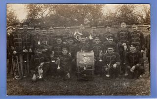 Rare Ww1 Army Shepshed Town Band In Uniform Leicestershire Rp Photo Postcard