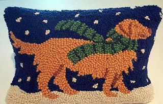 Holiday Scarf Winter Golden Retriever Dog Mini Hooked Wool Pillow – 8” X 12”