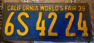 California Worlds Fair 1939 License Plate